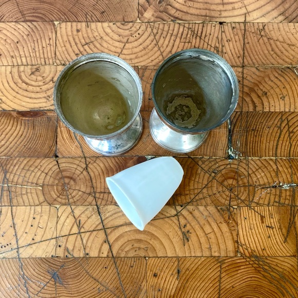 Vintage Pair Nickel Silver Egg Cups with Crests - Picture 5 of 8